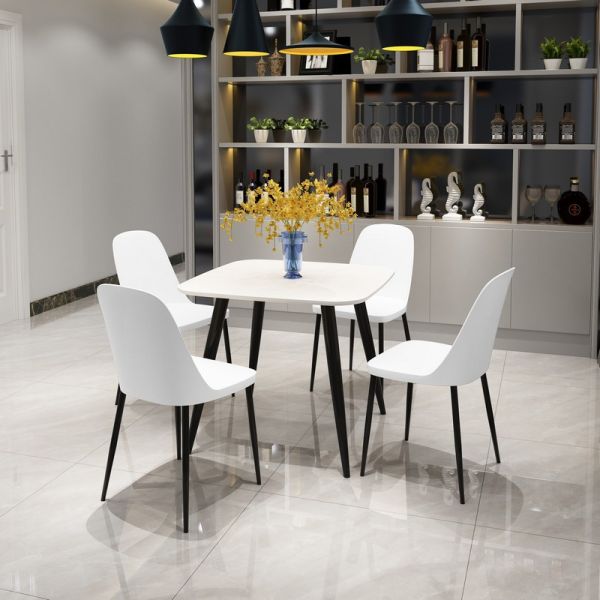 Aspen Tapered Legs Square Dining Table and 4 Duo Plastic Seat Chairs with Metal Legs - Black/White - Flat Packed