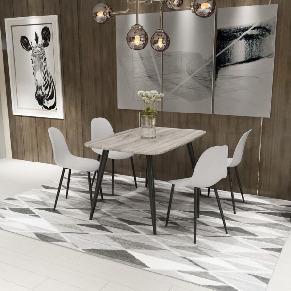 Aspen Tapered Legs Rectangular Dining Table and 4 Curve Plastic Seat Chairs with Metal Legs - Grey Oak/Black/Calico - Flat Packed