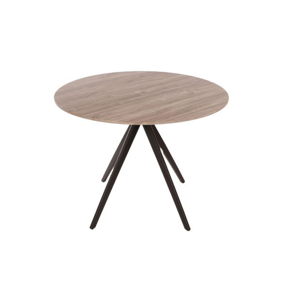 Aspen Round Dining Table, Grey Oak Effect Top With Black Pedestal Leg Frame - L100 x W100 x H75 cm