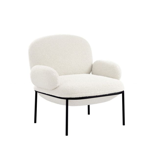 Avery Indoor Chair - Sherpa/Metal - L74 x W80 x H79 cm - Ivory/Black - Flat Pack