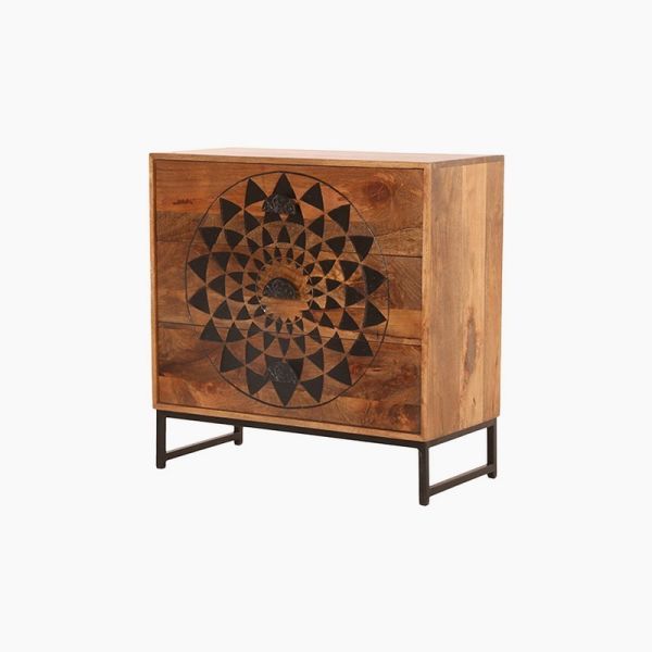 Kolam Three Chest of Drawers - Mango Wood/Metal - L80 x W38 x H81 cm - Black