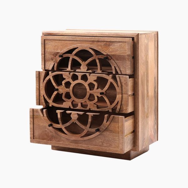 Flower of Life Three Chest of Drawers - Mango Wood - L72 x W38 x H80 cm - Natural