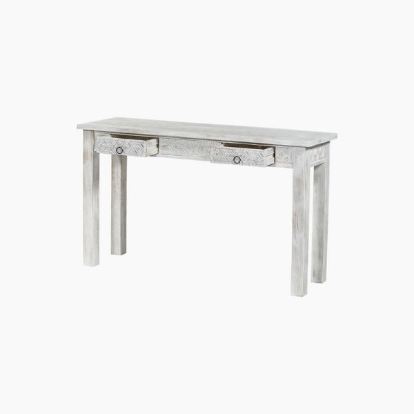 Akmaral Rustic Two Drawer Console Table - Mango Wood - L130 x W40 x H77 cm - White