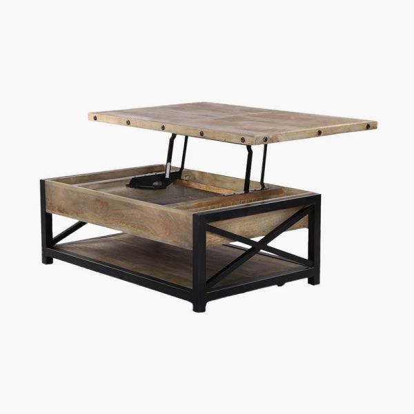 Freya Lift Top Storage Coffee Table - Mango Wood/Metal - L120 x W60 x H45 cm - Natural