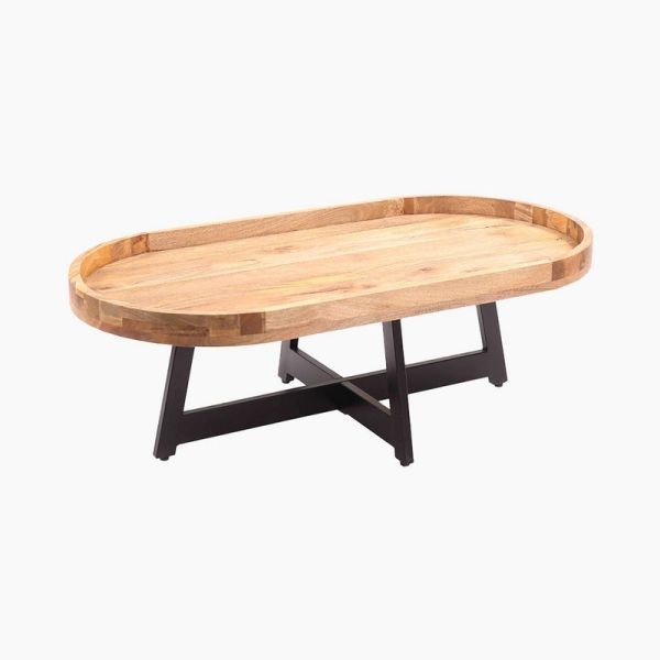 Colin Oval Coffee Table - Mango Wood/Metal - L116 x W60 x H45 cm - Natural