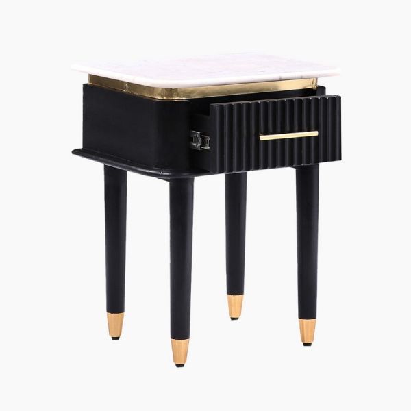 Aida Top Side Table - Marble/Mango Wood - L45 x W35 x H55 cm - Black