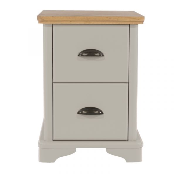 Highland Home BB Assembled Oak Veneer & Grey Painted 2 Drawer Compact Bedside Cabinet