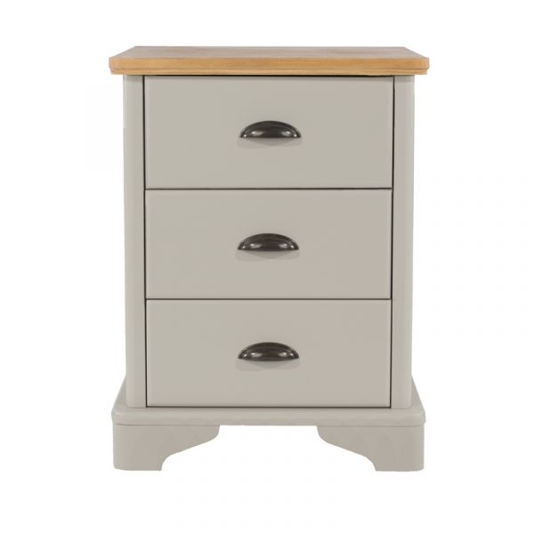 Highland Home BB Assembled Oak Veneer & Grey Painted 3 Drawer Compact Bedside Cabinet