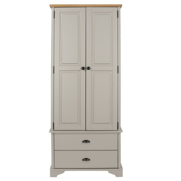 Highland Home BB Assembled Oak Veneer & Grey Painted 2 Door, 2 Drawer Wardrobe (2 Parts)