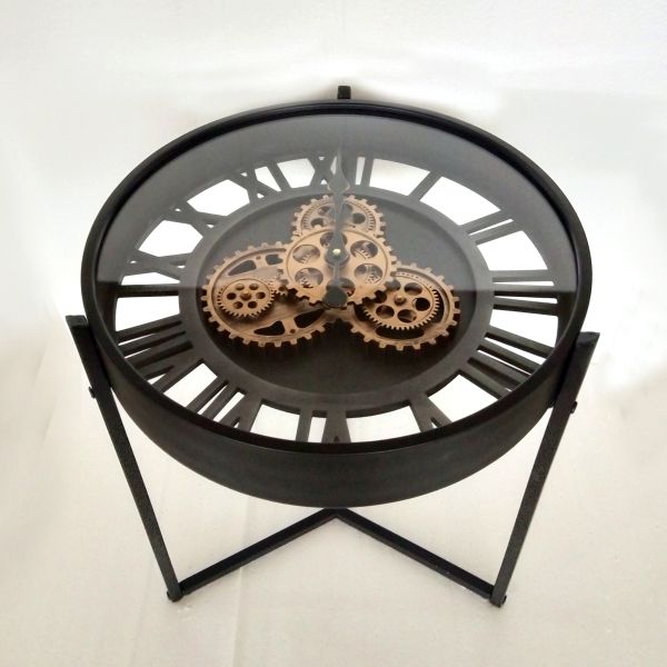 Analog Gear Clock Table - Metal - L49 x W49 x H55 cm - Black