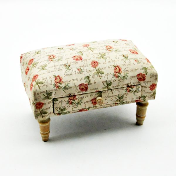 Roses Fabric Footstool with Drawer - L25 x W40 x H25 cm