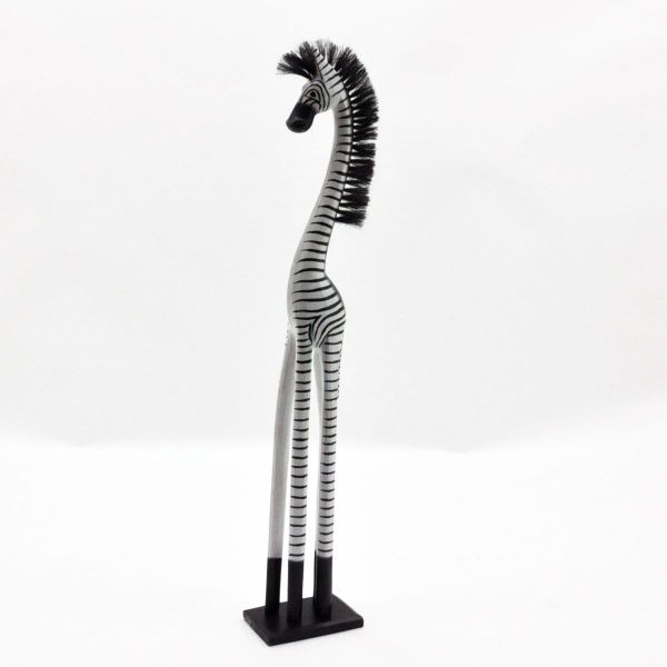 1.5M Hand Carved Zebra Statue - Wood - L20 x W20 x H150 cm