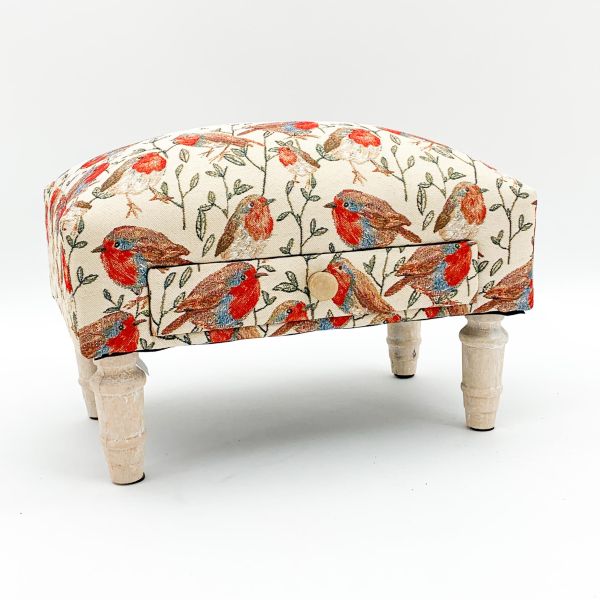 Robin Fabric Footstool with Drawer - L25 x W40 x H25 cm