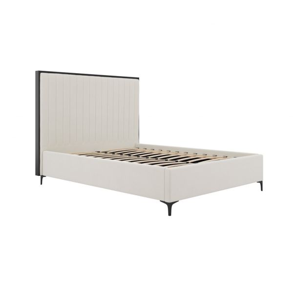 Berkeley Double Bed Frame (Pack of 2) - Velvet/Metal - L209 x W154 x H140.5 cm - Cream/Black - Flat Pack