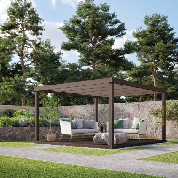 Box Pergola and Decking Kit - Wood - L240 x W240 cm - Rustic Brown