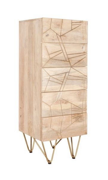 Light Gold Tall Chest of Drawers - Solid Mango Wood - L40 x W45 x H120 cm