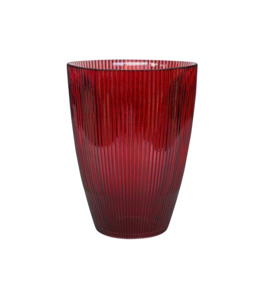 Burgundy Ribbed Tall Vase - Glass - L18 x W18 x H24.5 cm - Burgundy