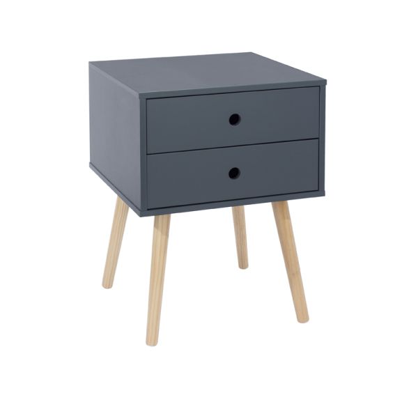 Scandia, 2 Drawer and Wood Legs Bedside Cabinet - MDF/Pine - 40 x 40 x 54 cm - Blue/Pine