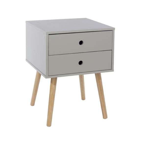 Scandia, 2 Drawer and Wood Legs Bedside Cabinet - MDF/Pine - 40 x 40 x 54 cm - Grey/Pine