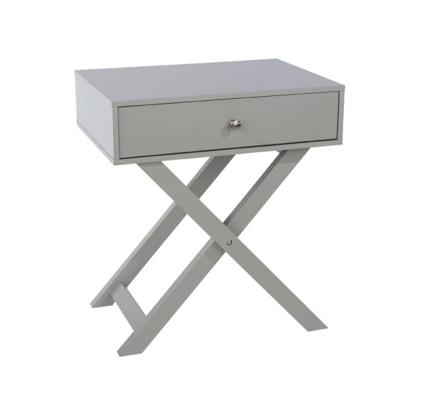 X Leg 1 Drawer Petite Bedside Cabinet - MDF - 55 x 40 x 60 cm - Grey