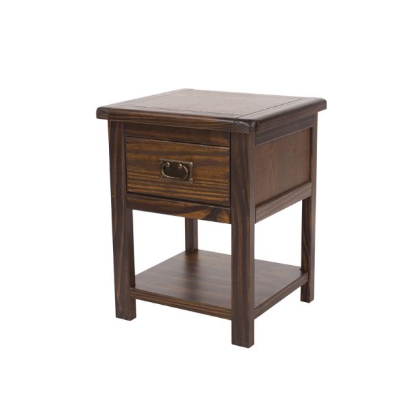 1 Drawer Bedside Cabinet - Pine - L40 x W45 x H56 cm - Dark Brown - Flat Packed