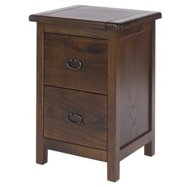 Boston Handcrafted Lacquered 2 Drawer Petite Bedside Cabinet - Pine - 36 x 32 x 53 cm - Dark Brown