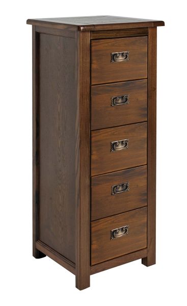 Boston 5 Drawer Narrow Chest - Pine - 45 x 40 x 115 cm - Dark Brown