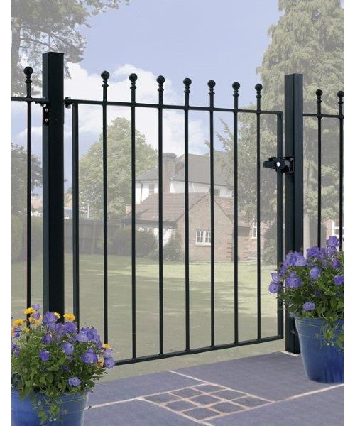 Manor Low Flat Top Single Gate - Solid Steel - Fits Gap of 1067 mm x 915 mm High - Electro Galvanised/Black Powder Coated