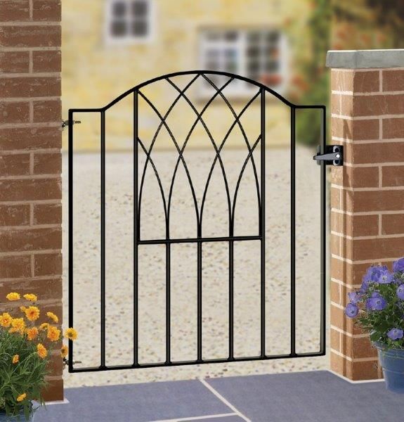 Abbey Modern Verona Low Bow Top Single Gate - Solid Steel - Fits Gap of 880 mm x 940 mm High - Electro Galv./Black Powder Coated