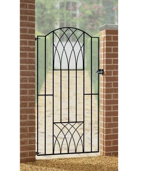 Abbey Modern Verona Tall Bow Top Single Gate - Solid Steel - Fits Gap of 955 mm x 1798 mm High - Electro Galv./Black Powder Coated