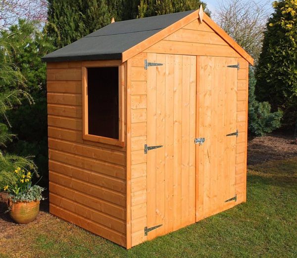 6 x 4 Feet Bute Shiplap Apex Dip Treated Garden Shed Double Door with One Opening Window