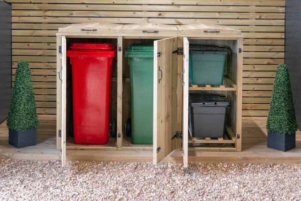 2 Wheelie Bin/2 Recycle Box Store - L80.4 x W203 x H120 cm - Timber