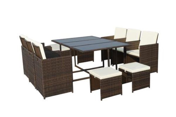 Cannes 10 Seater Cube Set - Steel/Synthetic Rattan - H72 x W166.5 x L110 cm - Brown