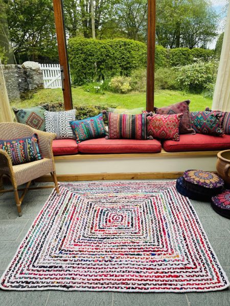 CARNIVAL White Square Rug Braided - Cotton - L150 x W150 - Multicolour