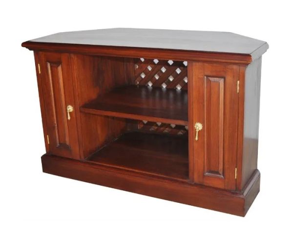 Solid Corner TV Unit - Mahogany Wood - L40 x W90 x H56 cm