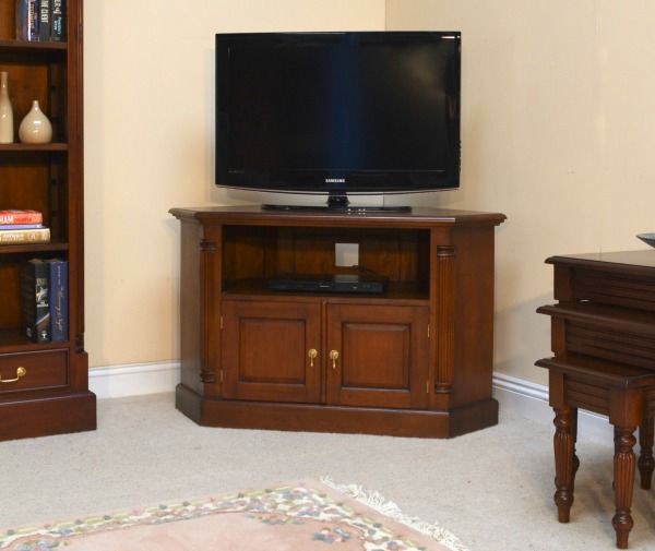 Solid Pillar Corner TV Unit - Mahogany Wood - L53 x W109 x H67 cm