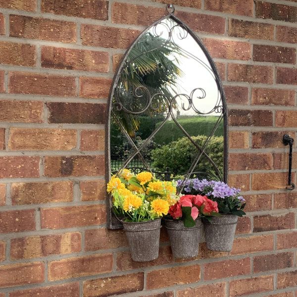 73cm Rusty Wall Mirror With Triple Planter - Metal - L15 x W45 x H75 cm