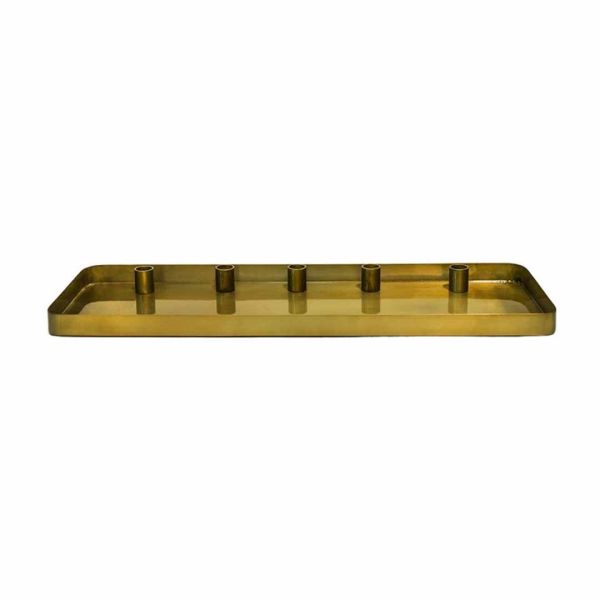 Champagne Rectangle Centrepiece Metal with Magnetic Candle Holders - L20 x W60 x H2.5 cm - Gold