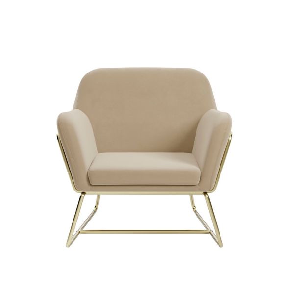 Charles Armchair - Velvet/Metal - L66 x W75.5 x H76.5 cm - Beige/Gold Brushed