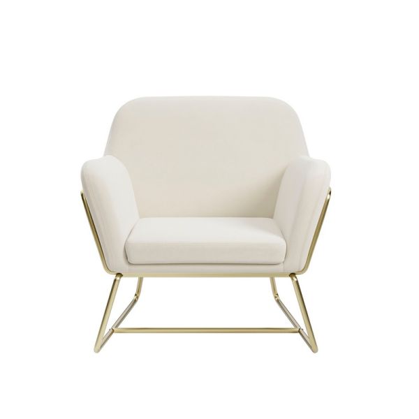 Charles Armchair - Velvet/Metal - L66 x W75.5 x H76.5 cm - Cream/Gold Brushed