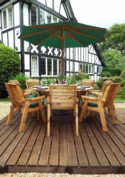 Eight Seater Circular Table Set with Cushions - W350 x D350 x H98 - Fully Assembled - Green