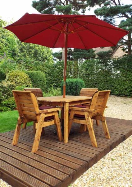 Four Seater Rectangular Table Set with Cushions - W220 x D190 x H98 - Fully Assembled - Burgundy