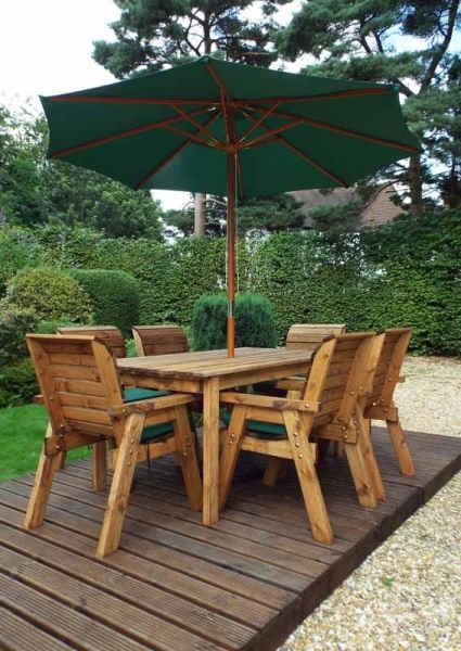 Six Seater Rectangular Table Set with Cushions - W290 x D245 x H98 - Fully Assembled - Green