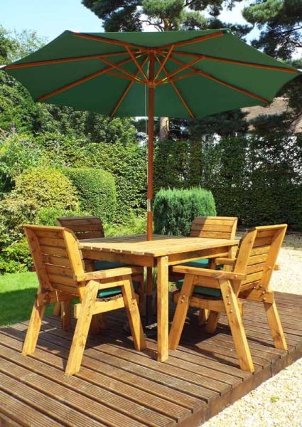 Four Seater Square Table Set with Cushions - W230 x D230 x H98 - Fully Assembled - Green