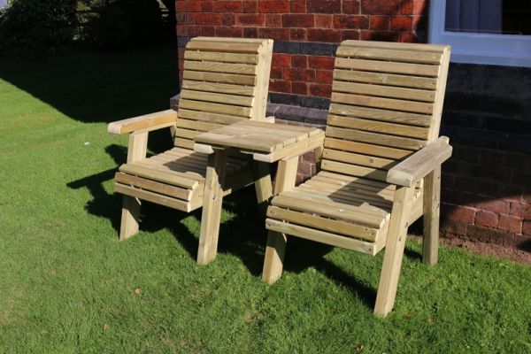 Ergonomical Companion, Wooden Garden Love Seat Chair Set, 2 Chairs with Straight Tray - L100 x W170 x H105 cm - Fully Assembled