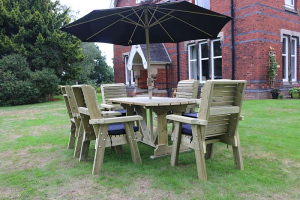 Ergo Table and Chair Set - Sits 6 Wooden Garden Dining Furniture Including 6 Chairs - L250 x W290 x H105 cm - Minimal Assembly Required