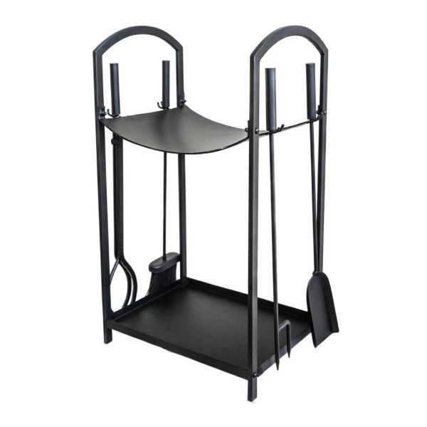 Curved Log Holder with Companion Set- L30 x W39 x H71 cm - Black