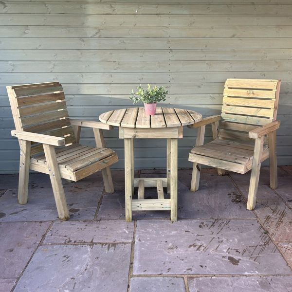 Clover Bistro Garden Round Table and Chair Set - 2 Seater - L80 X W200 X H98 cm - Partially Assembled