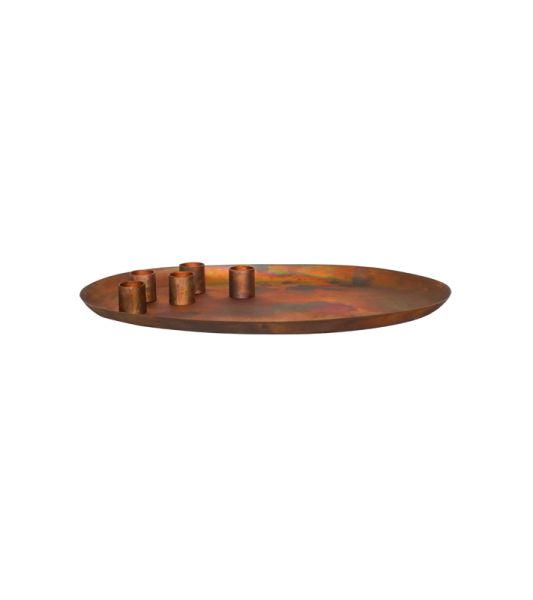 Oval Centrepiece with Magnetic Candle Holders - Mild Steel - L26 x W40 x H3 cm - Copper