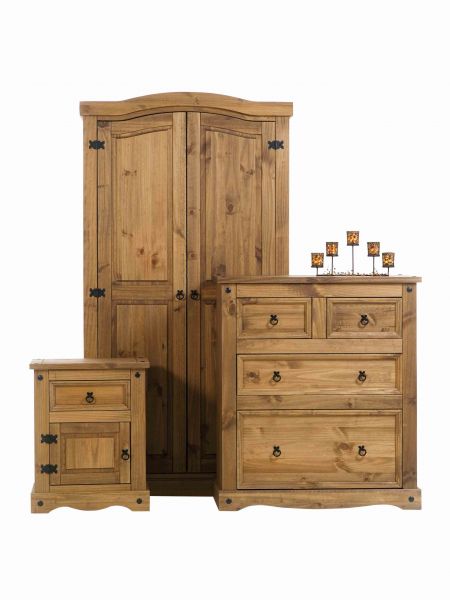 Corona Bedside Cabinet, Chest of Drawers And Wardrobe Set